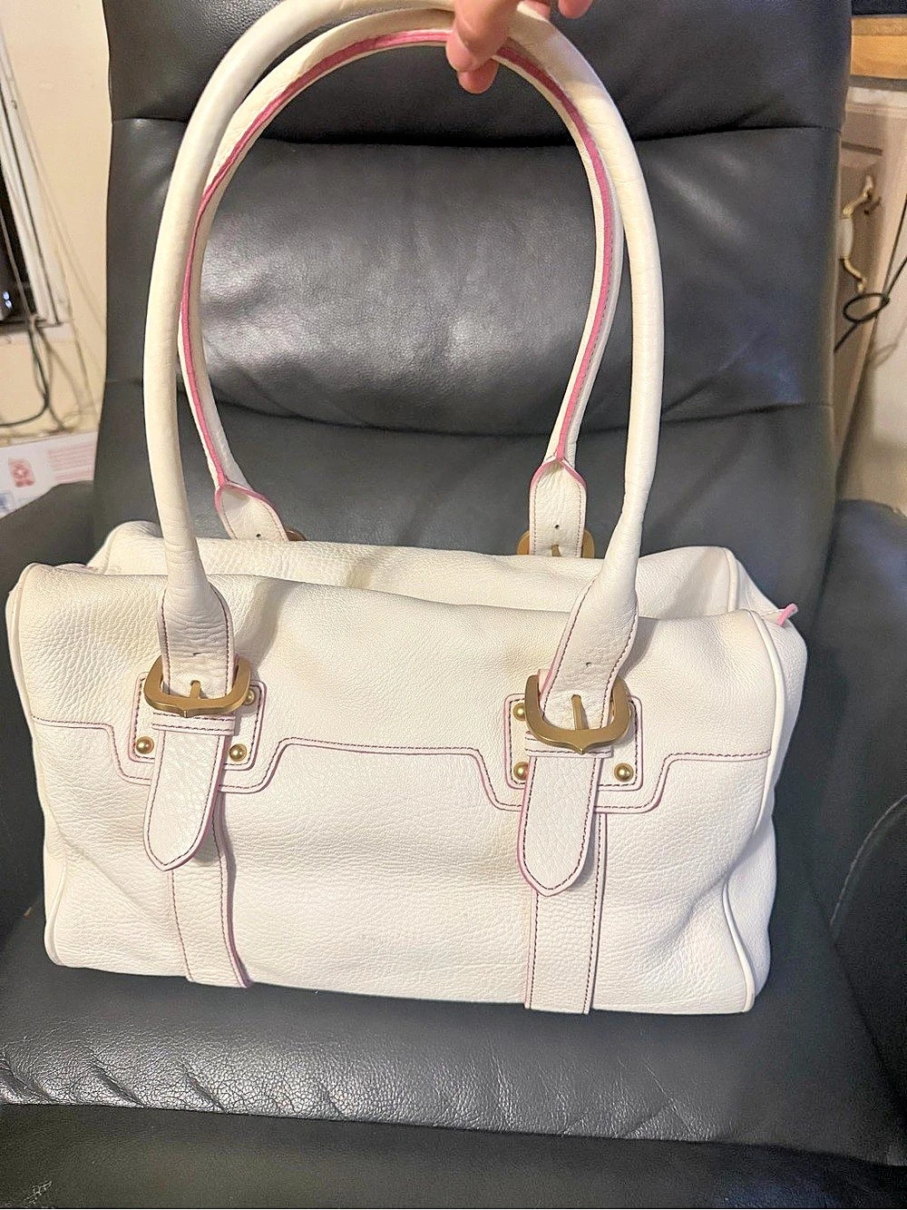 Dooney & Bourke Leather Satchel in White & Pink